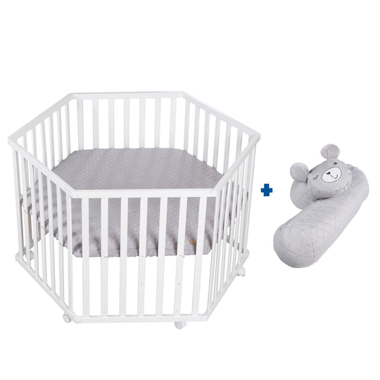 Parc 'roba Style', 6côtés, incl. gris protection intérieure & roulettes, bois blanc – Détourage (9/15)