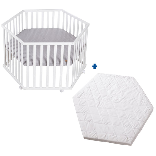 Parc 'roba Style', 6côtés, incl. gris protection intérieure & roulettes, bois blanc – Détourage (12/15)