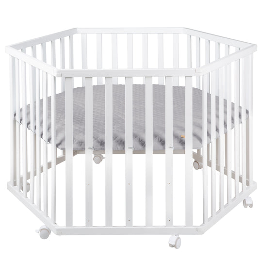 Parc 'roba Style', 6côtés, incl. gris protection intérieure & roulettes, bois blanc – Détourage (1/15)
