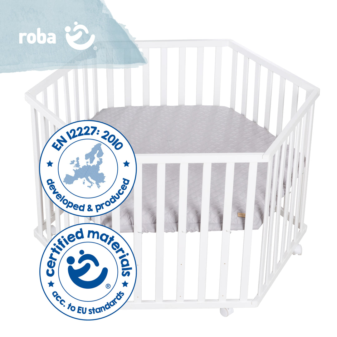 Parc 'roba Style', 6côtés, incl. gris protection intérieure & roulettes, bois blanc – Photo du produit (3/15)