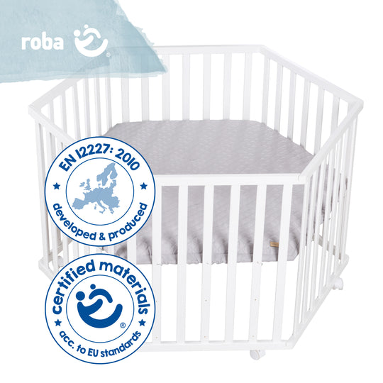 Parc 'roba Style', 6côtés, incl. gris protection intérieure & roulettes, bois blanc – Photo du produit (3/15)