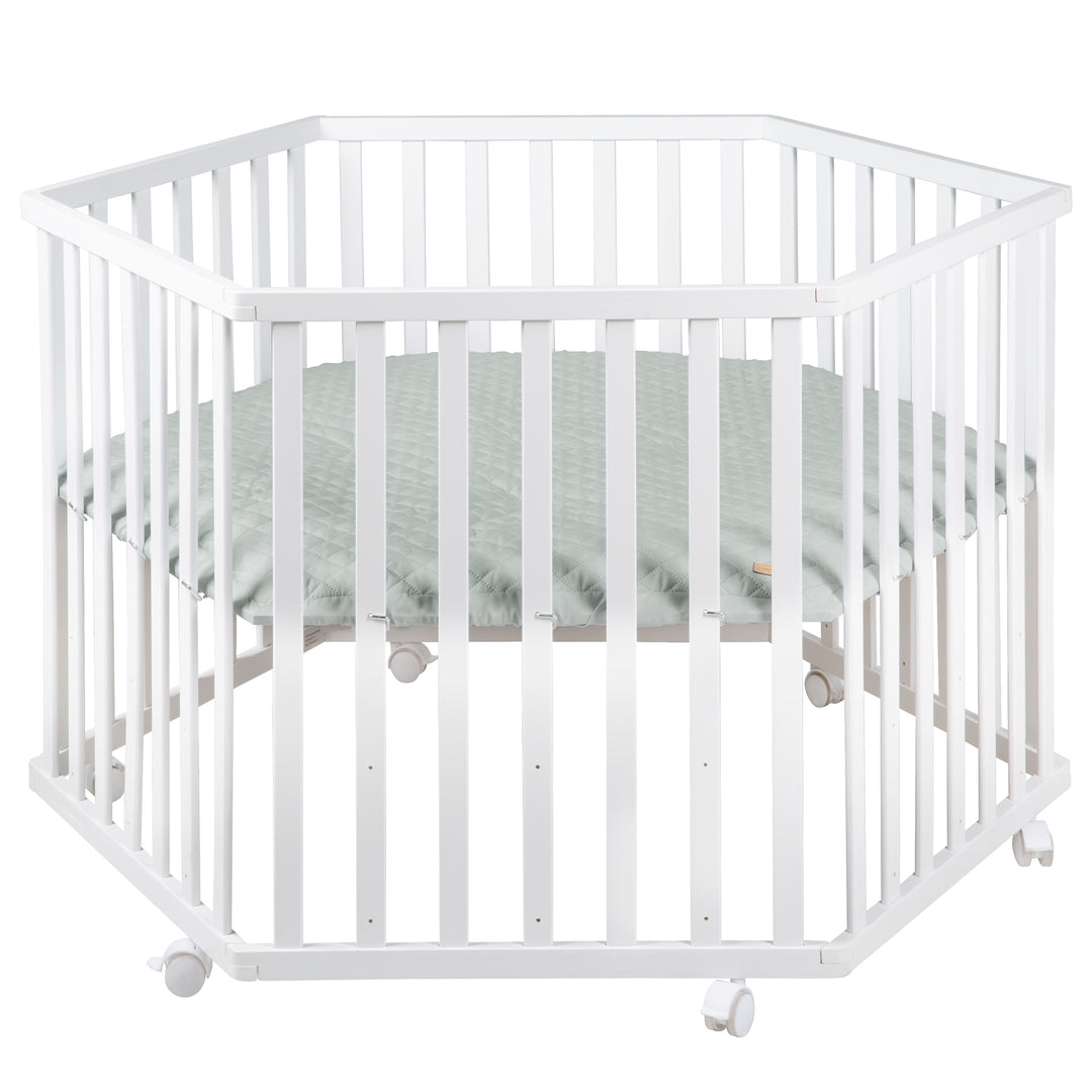 Parque 'roba Style', 6lados, incl. verde forro protector & ruedas, madera blanco – Recorte (1/10)