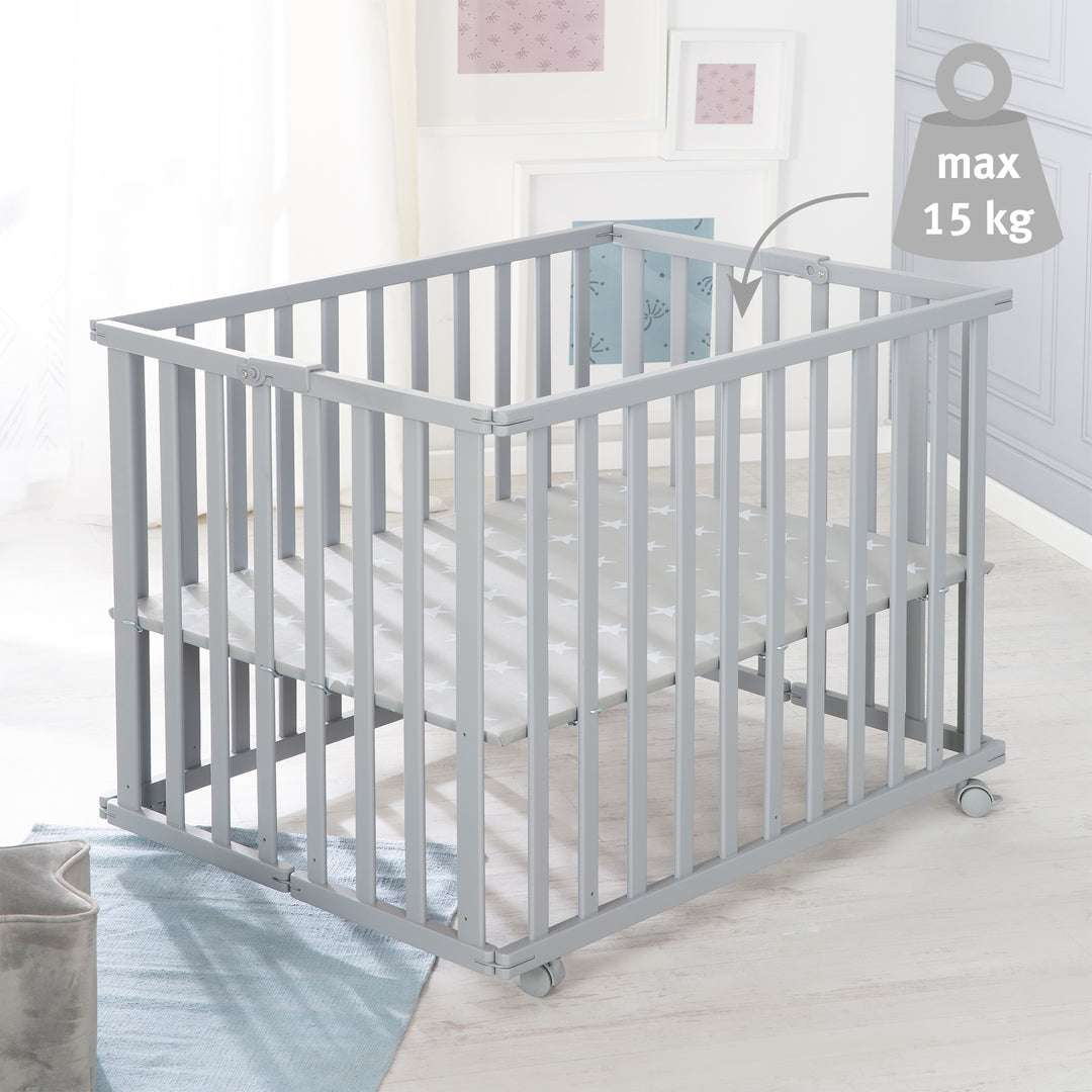 Parc pliable, taupe, 75 x 100 cm, peu encombrant parc incl. roulettes – Infographie (10/12)