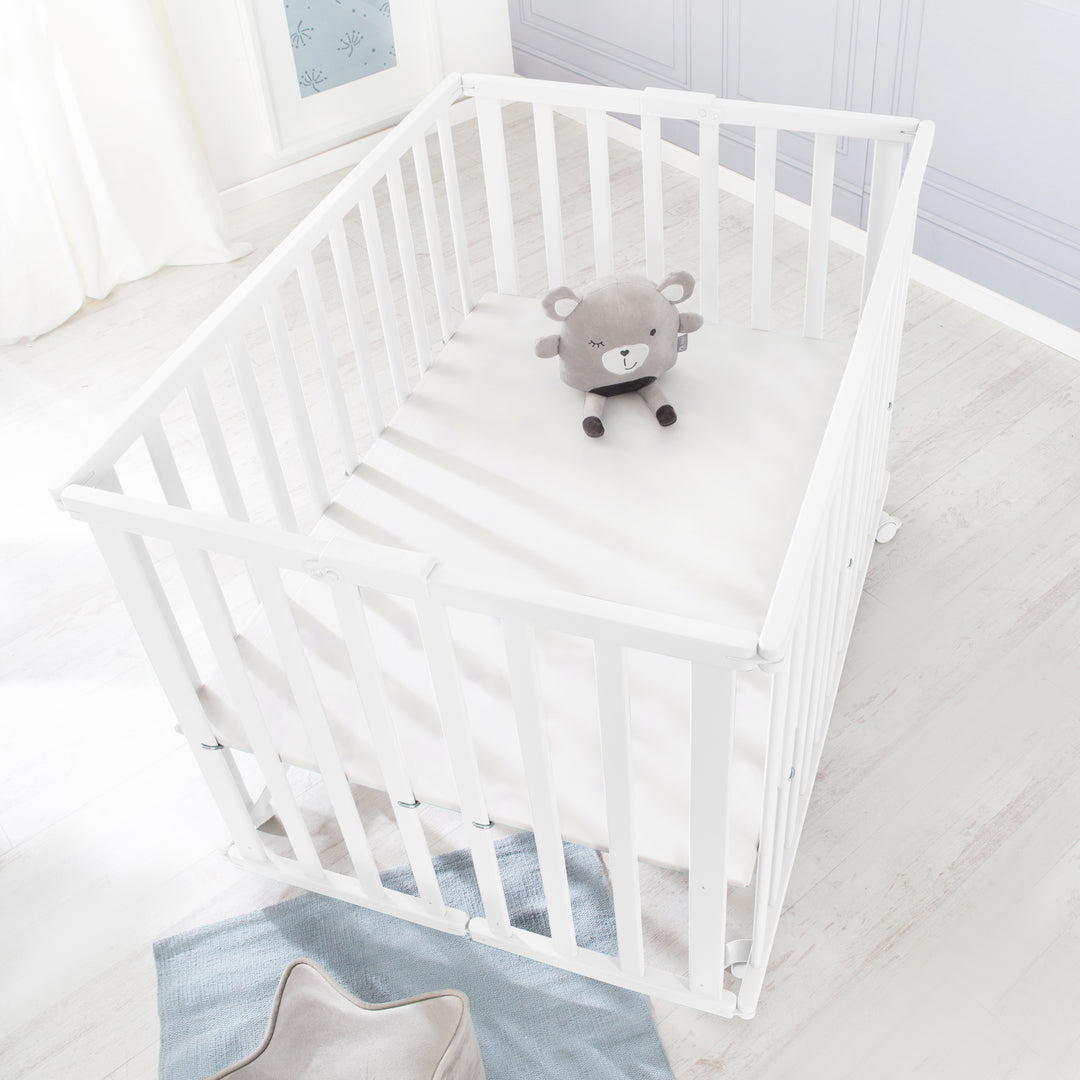 Parc pliable, blanc, 75 x 100 cm, peu encombrant parc incl. roulettes – Photo d'ambiance (5/13)