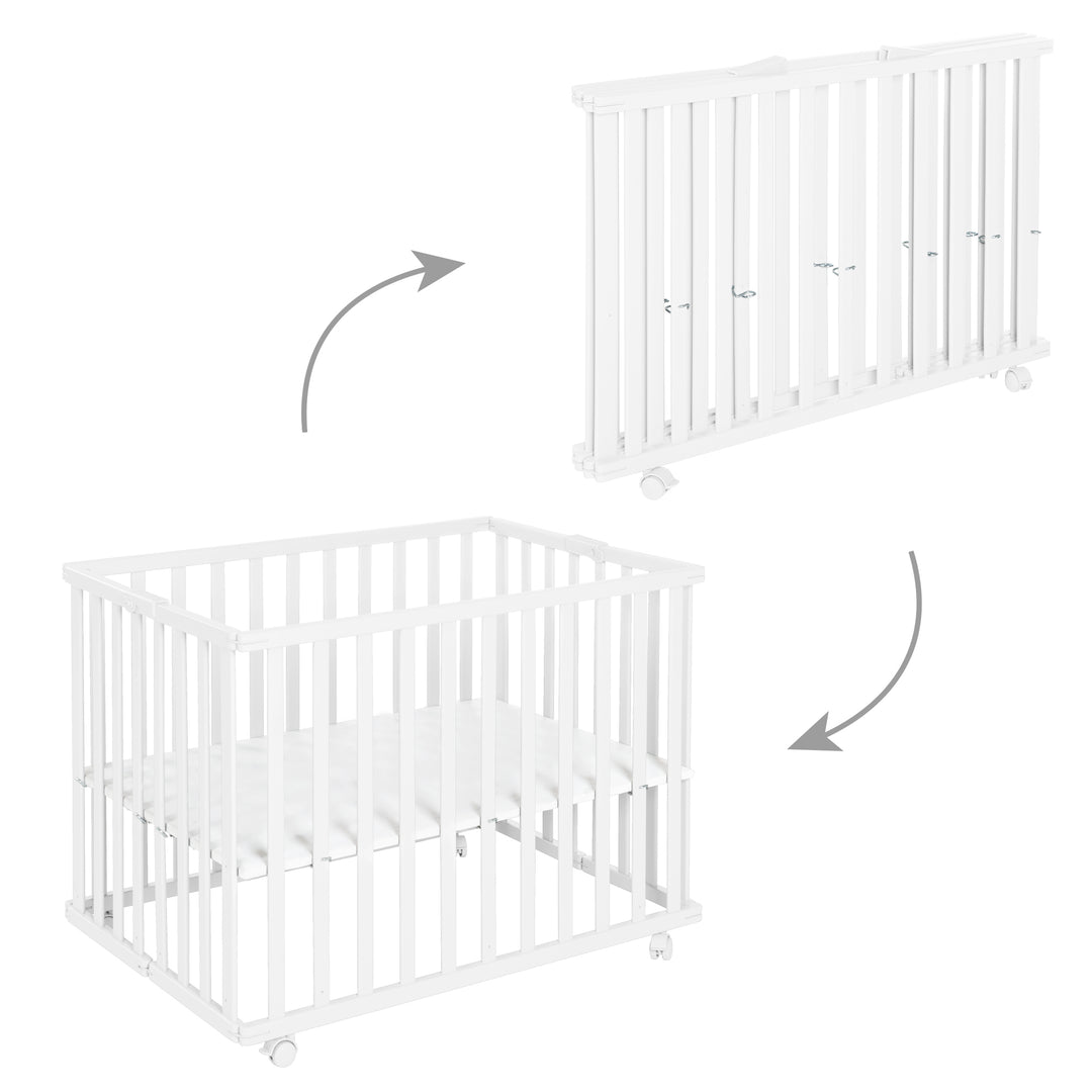 Parc pliable, blanc, 75 x 100 cm, peu encombrant parc incl. roulettes – Infographie (1/13)