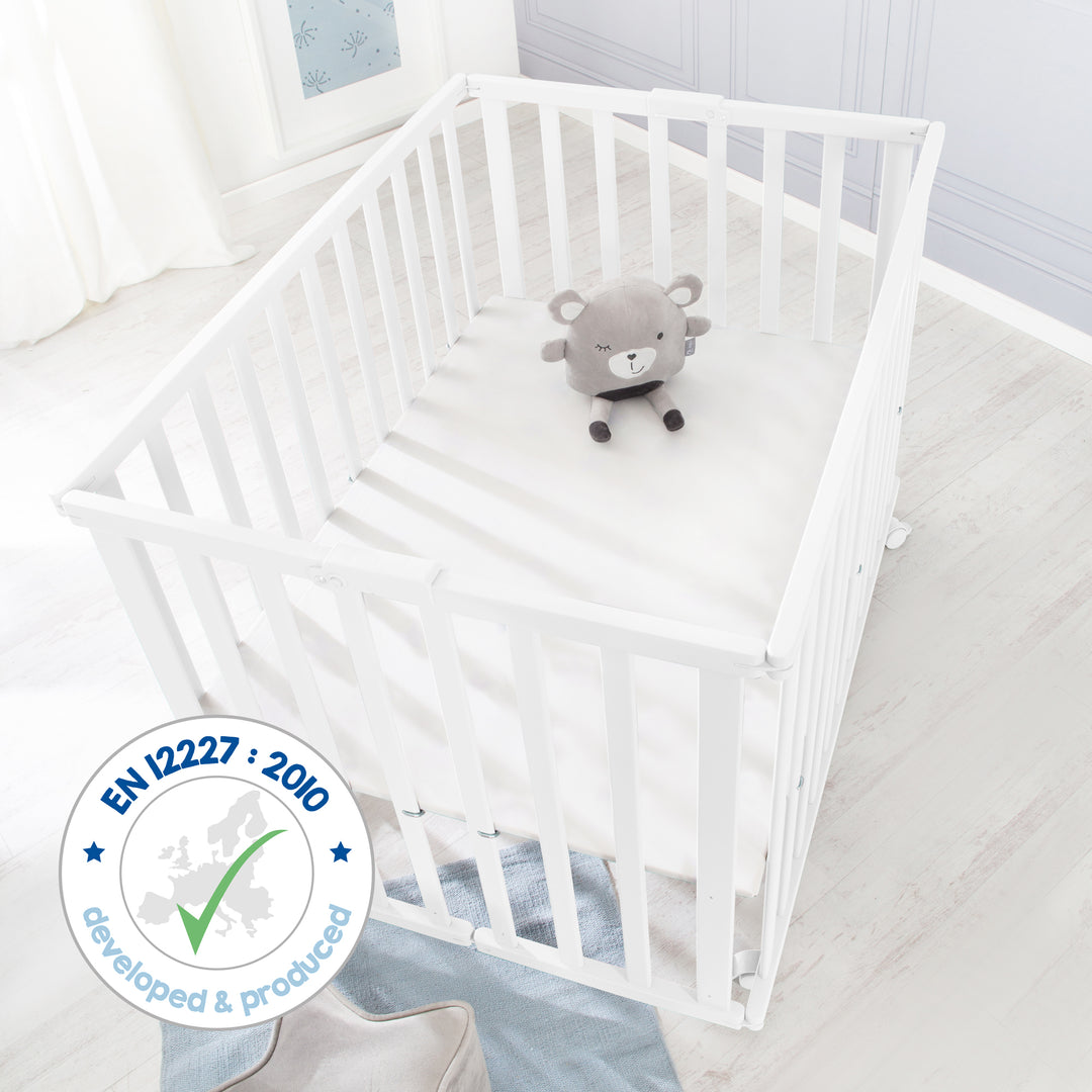 Parc pliable, blanc, 75 x 100 cm, peu encombrant parc incl. roulettes – Infographie (12/13)