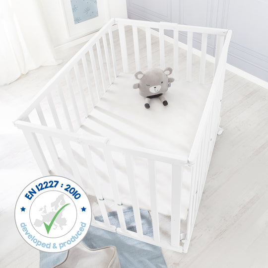 Parc pliable, blanc, 75 x 100 cm, peu encombrant parc incl. roulettes – Infographie (12/13)