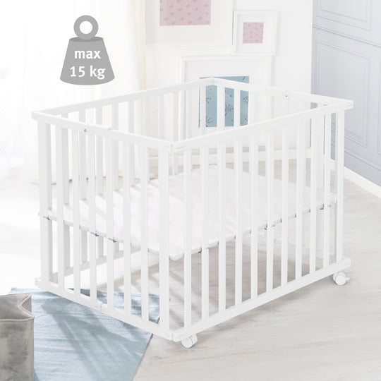 Parc pliable, blanc, 75 x 100 cm, peu encombrant parc incl. roulettes – Infographie (13/13)