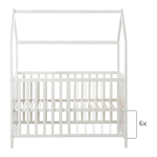 Hausbett 60 x 120 cm, FSC zertifiziert, taupe, 6-fach verstellbar, als Baby- & Beistellbett geeignet – Infografik (4/13)
