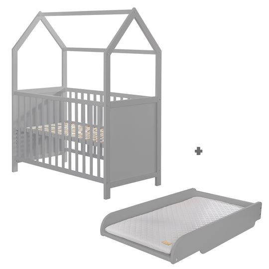 Hausbett 60 x 120 cm, FSC zertifiziert, taupe, 6-fach verstellbar, als Baby- & Beistellbett geeignet – Infografik (7/13)