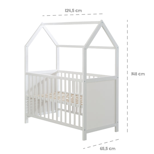 Hausbett 60 x 120 cm, FSC zertifiziert, taupe, 6-fach verstellbar, als Baby- & Beistellbett geeignet – Infografik (5/13)