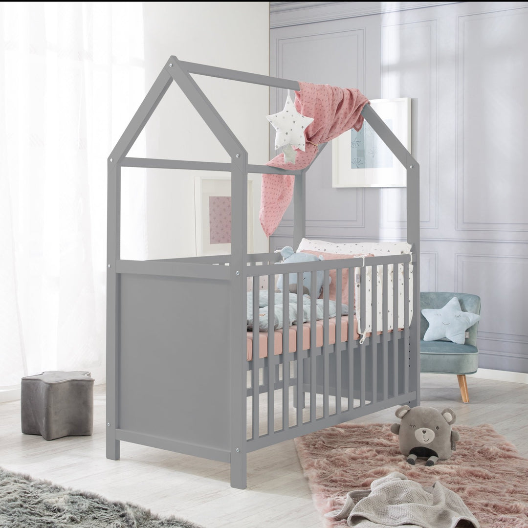 Hausbett 60 x 120 cm, FSC zertifiziert, taupe, 6-fach verstellbar, als Baby- & Beistellbett geeignet – Milieubild (3/13)