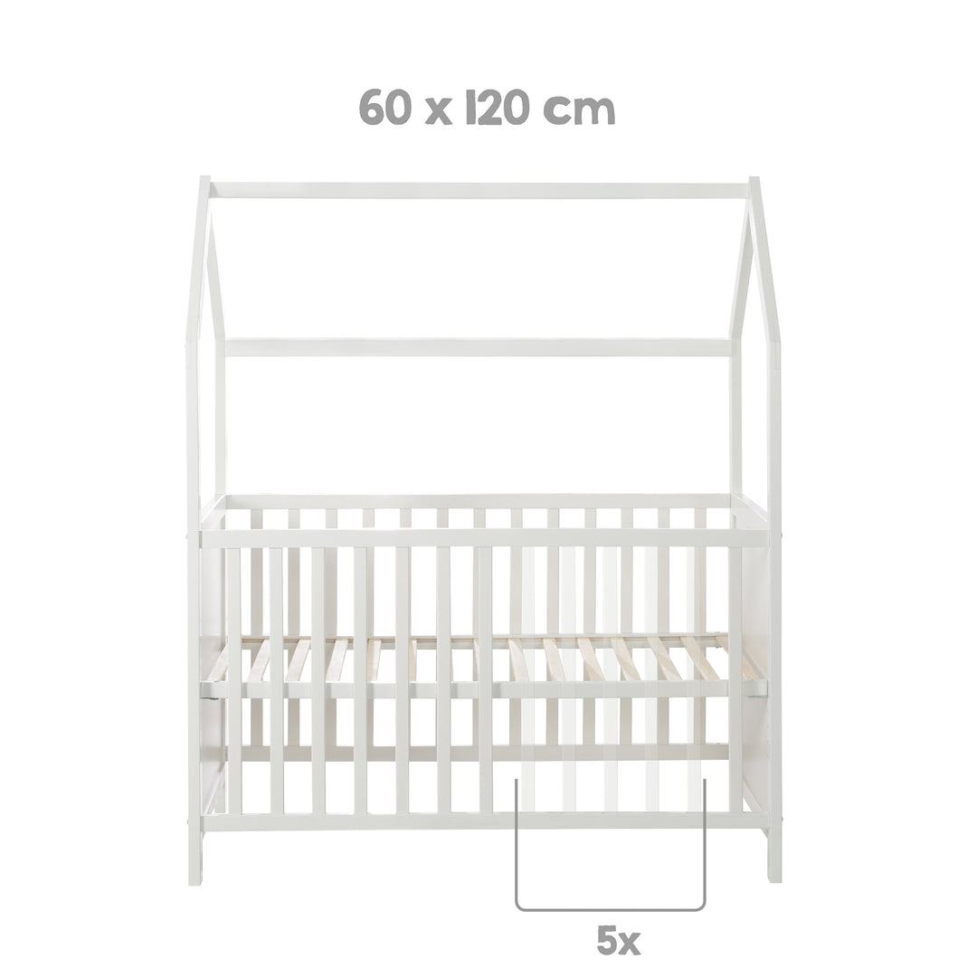 Letto a casetta 60 x 120 cm, certificato FSC, bianco, 6posizioni regolabile, come lettino da co-sleeping adatto – Infografica (4/17)