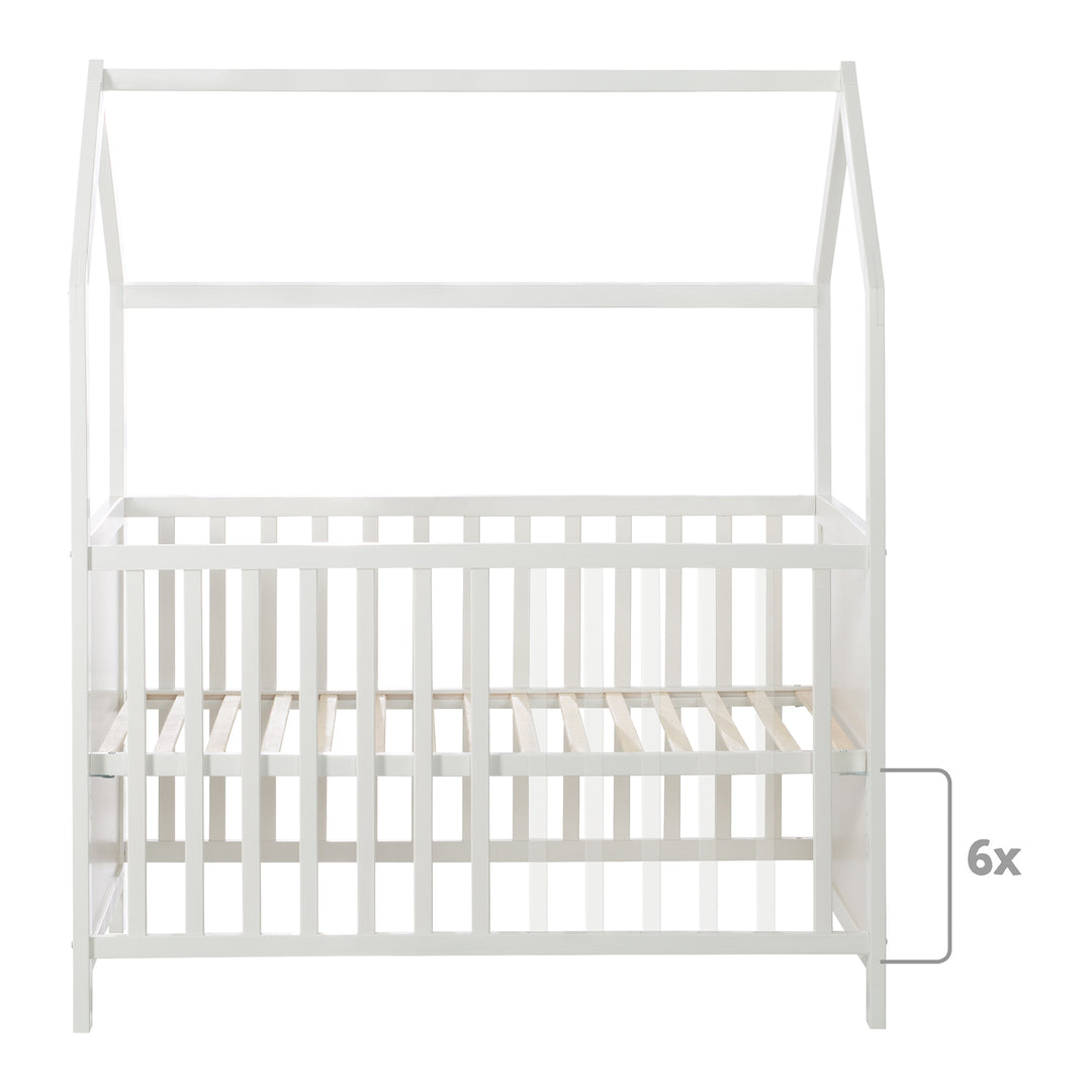 Letto a casetta 60 x 120 cm, certificato FSC, bianco, 6posizioni regolabile, come lettino da co-sleeping adatto – Infografica (7/17)