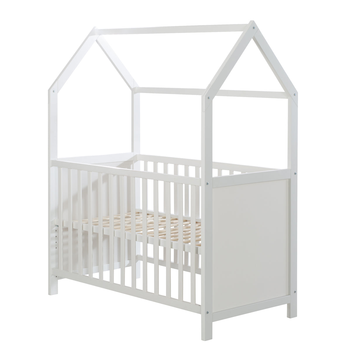 Letto a casetta 60 x 120 cm, certificato FSC, bianco, 6posizioni regolabile, come lettino da co-sleeping adatto – Ritaglio (1/17)