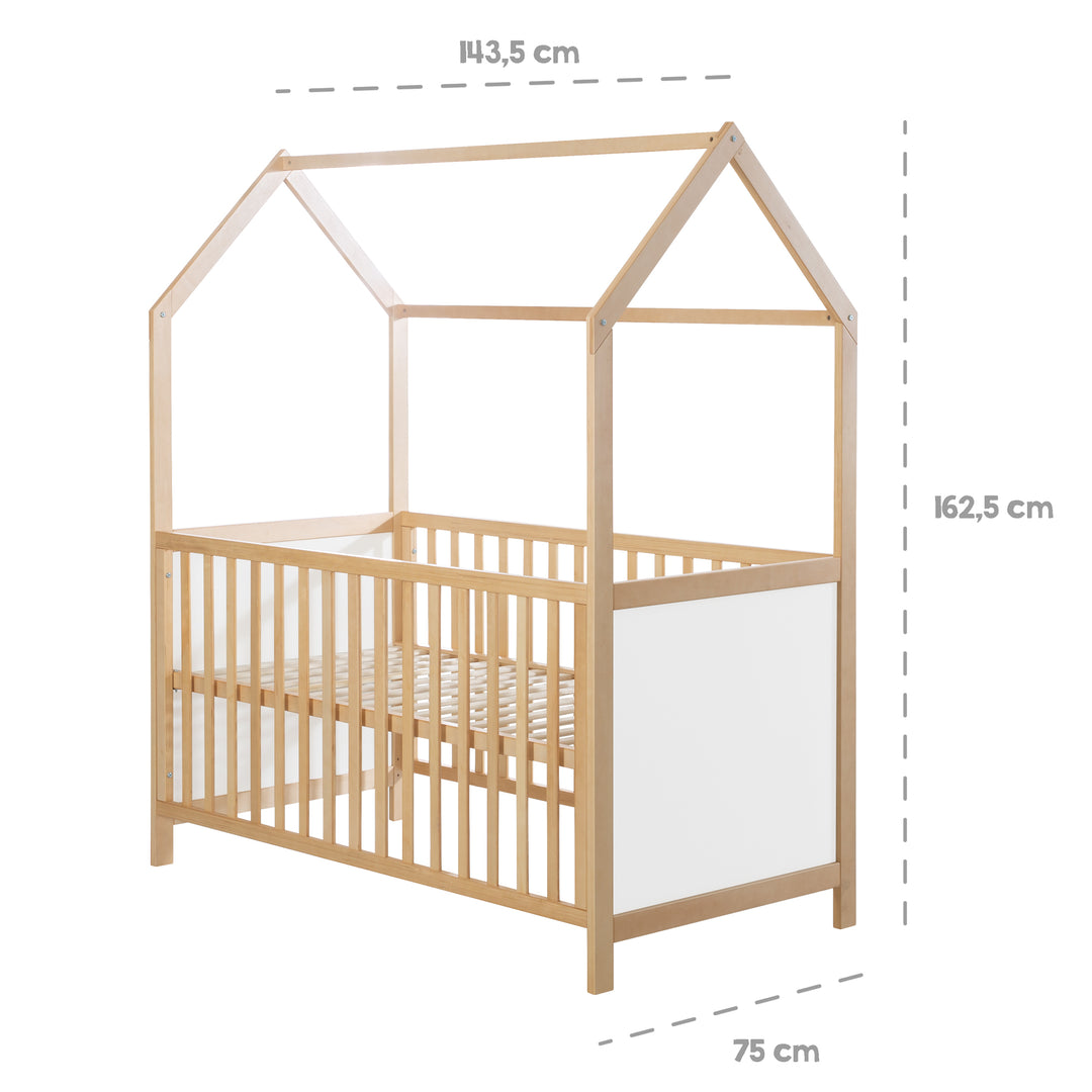 Hausbett 70 x 140 cm, FSC zertifiziert, Kombi-Kinderbett, bicolor, 3-fach verstellbar, umbaubar – Infografik (6/11)
