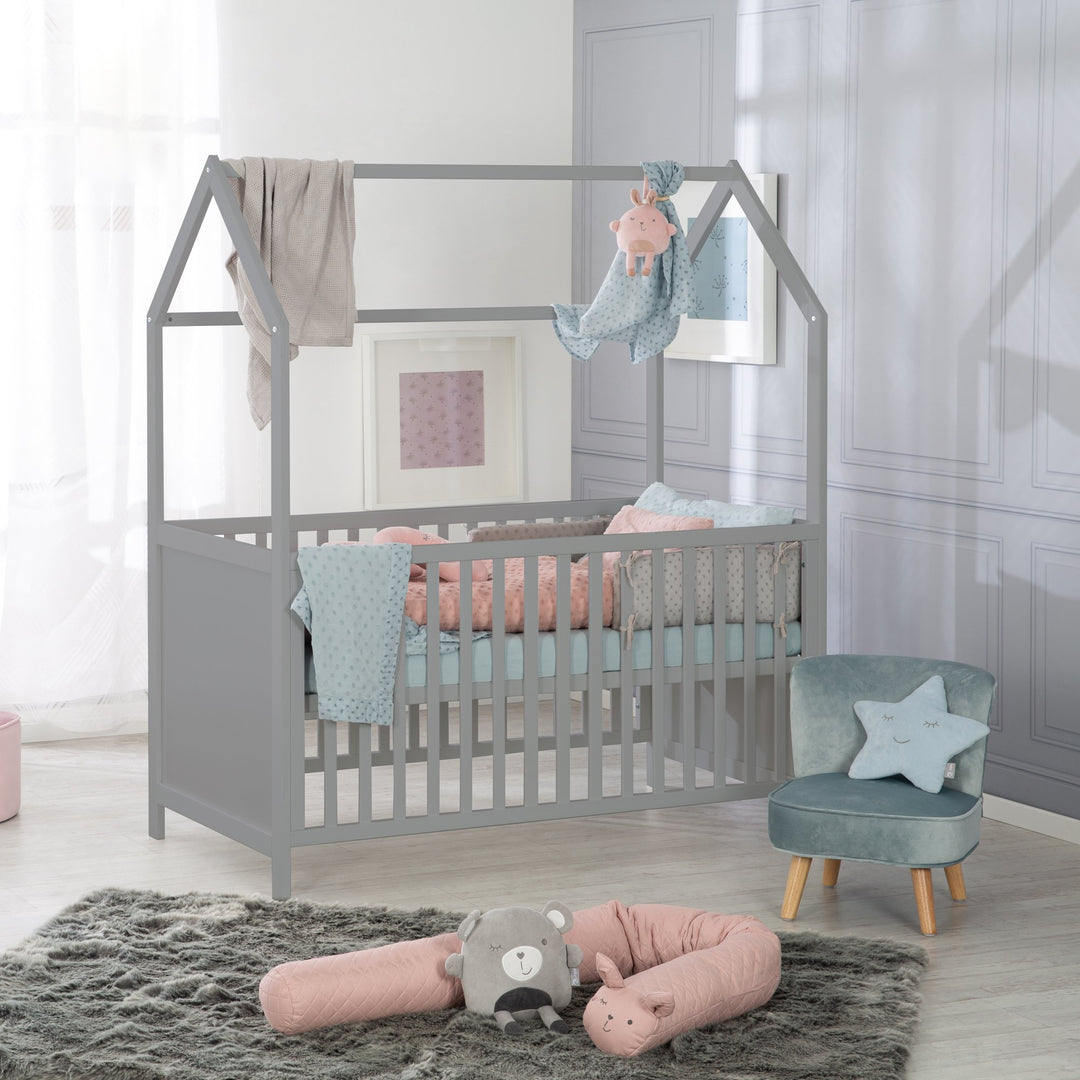 Hausbett 70 x 140 cm, FSC zertifiziert, Kombi-Kinderbett, taupe, 3-fach verstellbar, umbaubar – Milieubild (2/7)