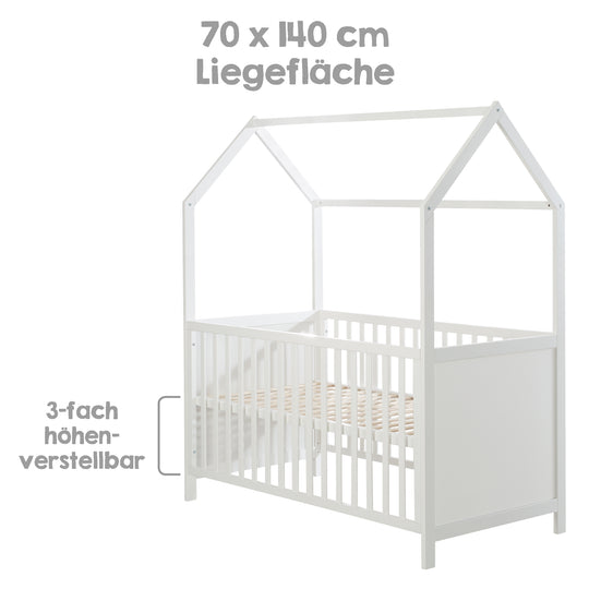 Hausbett 70 x 140 cm, FSC zertifiziert, Kombi-Kinderbett, weiß, 3-fach verstellbar, umbaubar – Infografik (7/11)