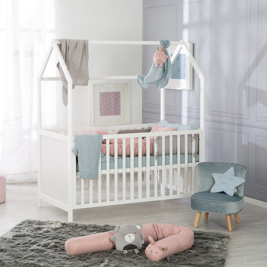Hausbett 70 x 140 cm, FSC zertifiziert, Kombi-Kinderbett, weiß, 3-fach verstellbar, umbaubar – Milieubild (2/11)