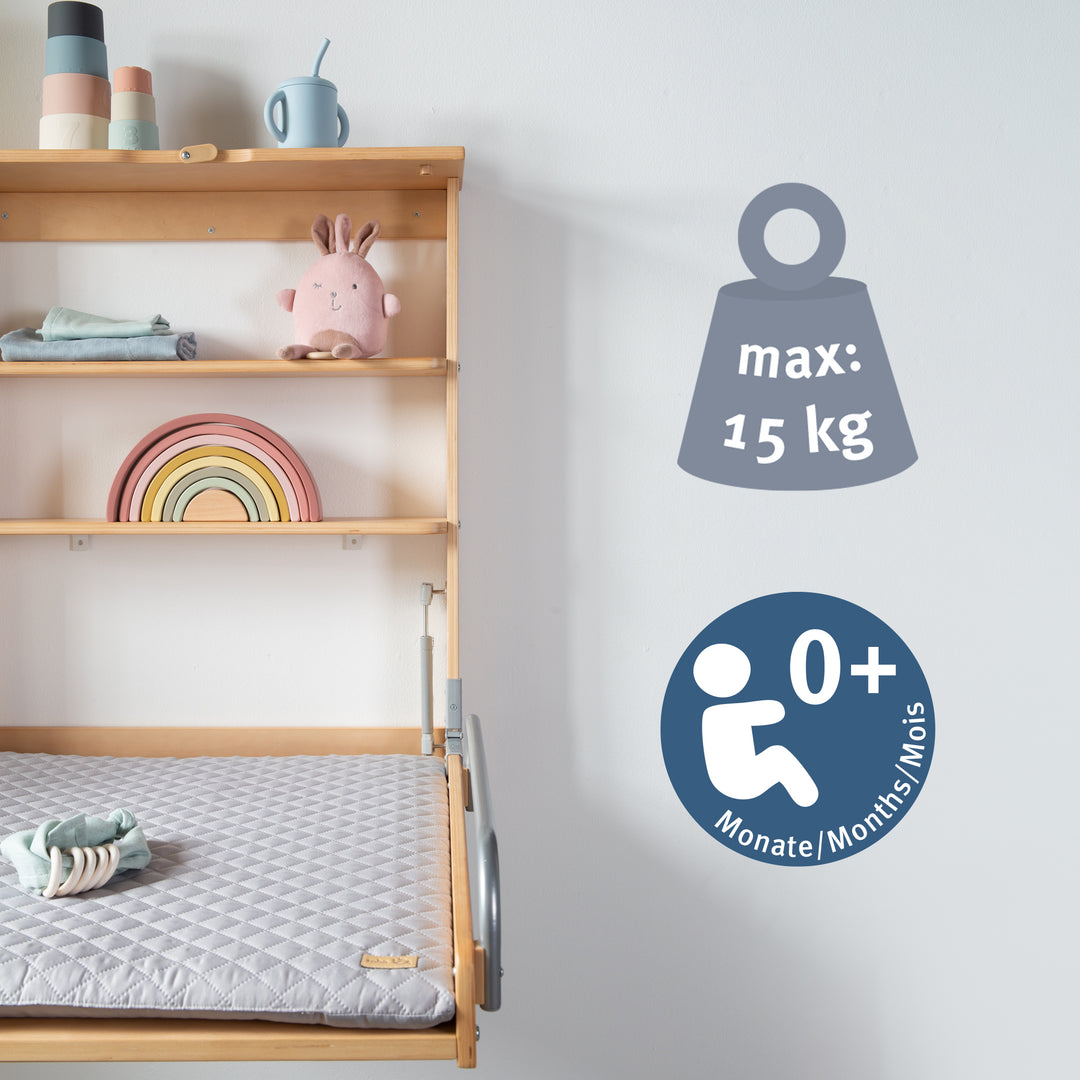 Estantería cambiador de pared natural + colchoneta cambiador 'roba Style gris' - Plegable & ahorra espacio – Infografía (12/13)