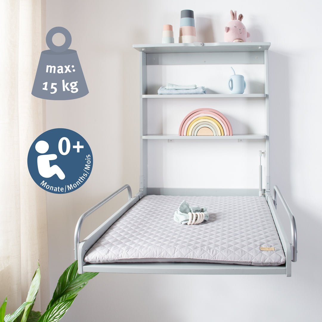 Wall-Mounted Changing Shelf Taupe incl. Changing Pad 'roba Style' – Infographic (8/11)
