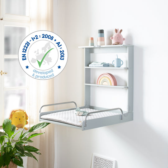 Wall-Mounted Changing Shelf Taupe incl. Changing Pad 'roba Style' – Infographic (11/11)
