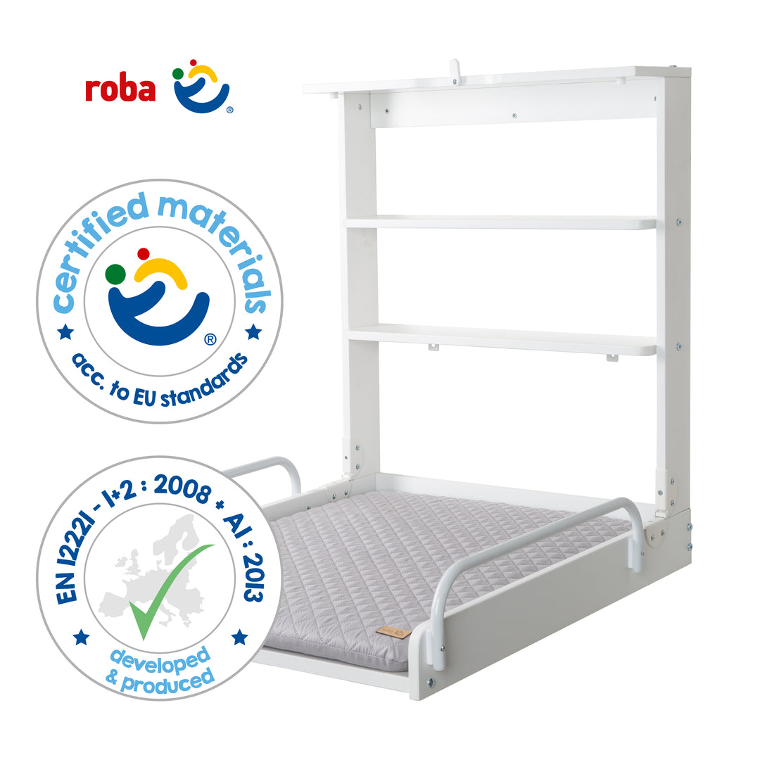 Wandwickelregal weiß + Wickelauflage 'roba Style grau' - Klappbar & platzsparend – Produktbild (9/11)
