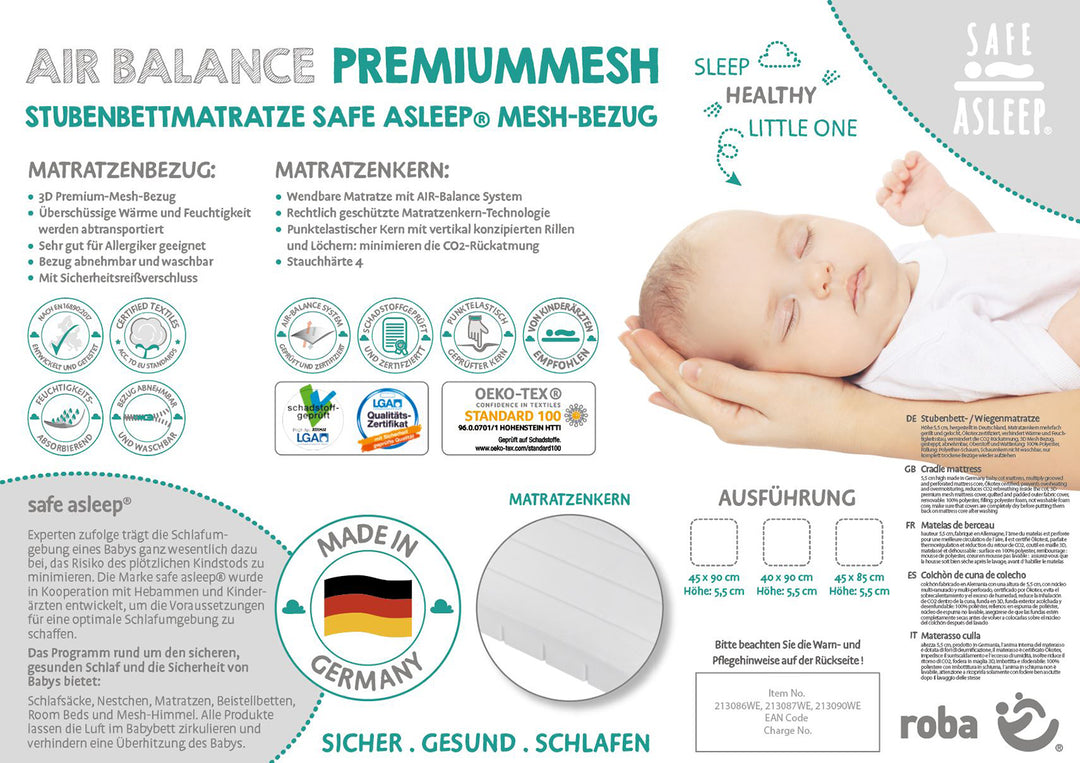 Stubenbettmatratze 'safe asleep®', AIR BALANCE PREMIUMMESH, 45 x 90 x 5,5 cm, optimales Schlafklima – Produktbild (9/10)