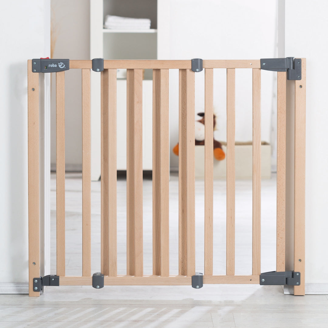 Türschutzgitter 'Safety Up', Schutzgitter mit Ampelfunktion, Buche massiv, 70 - 118,5 cm – Produktbild (2/7)