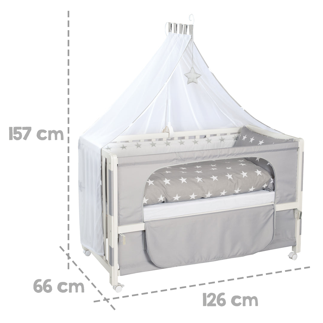 Room Bed 'Little Stars', 60 x 120 cm, Beistellbett zum Elternbett mit kompletter Ausstattung – Infografik (4/8)