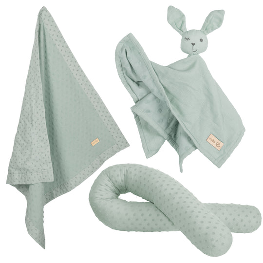 Organic coffret cadeau 'Lil Planet' frosty green, boudin de lit biologique, -couverture & -Doudou – Détourage (1/5)