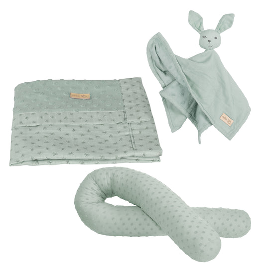 Organic coffret cadeau 'Lil Planet' frosty green, boudin de lit biologique, -couverture & -Doudou – Détourage (2/5)
