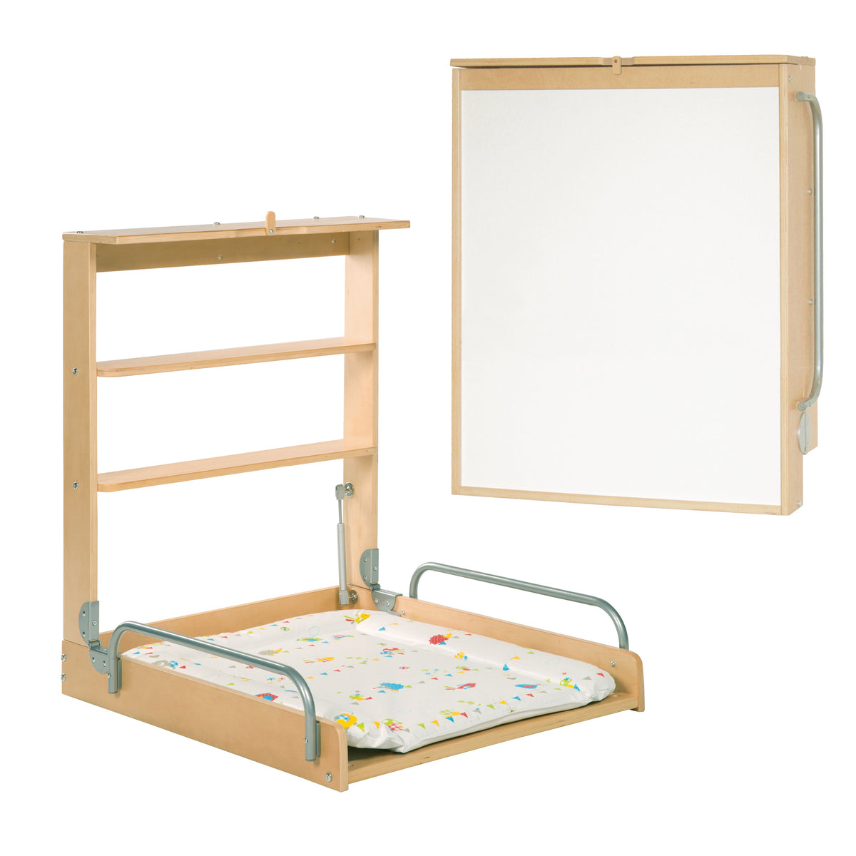 Wall-Mounted Changing Shelf, Foldable Changing Shelf, Natural incl. Changing Pad Film 'Waldhochzeit' – Cutout (1/4)