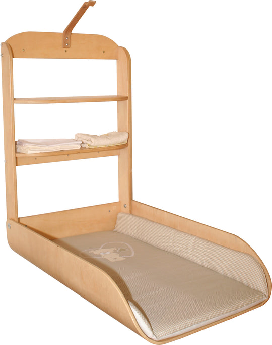 Wall-Mounted Changing Shelf, Foldable Changing Shelf Wood Gebogen, incl. Changing Pad 'Liebhabär' – Product Image (1/3)