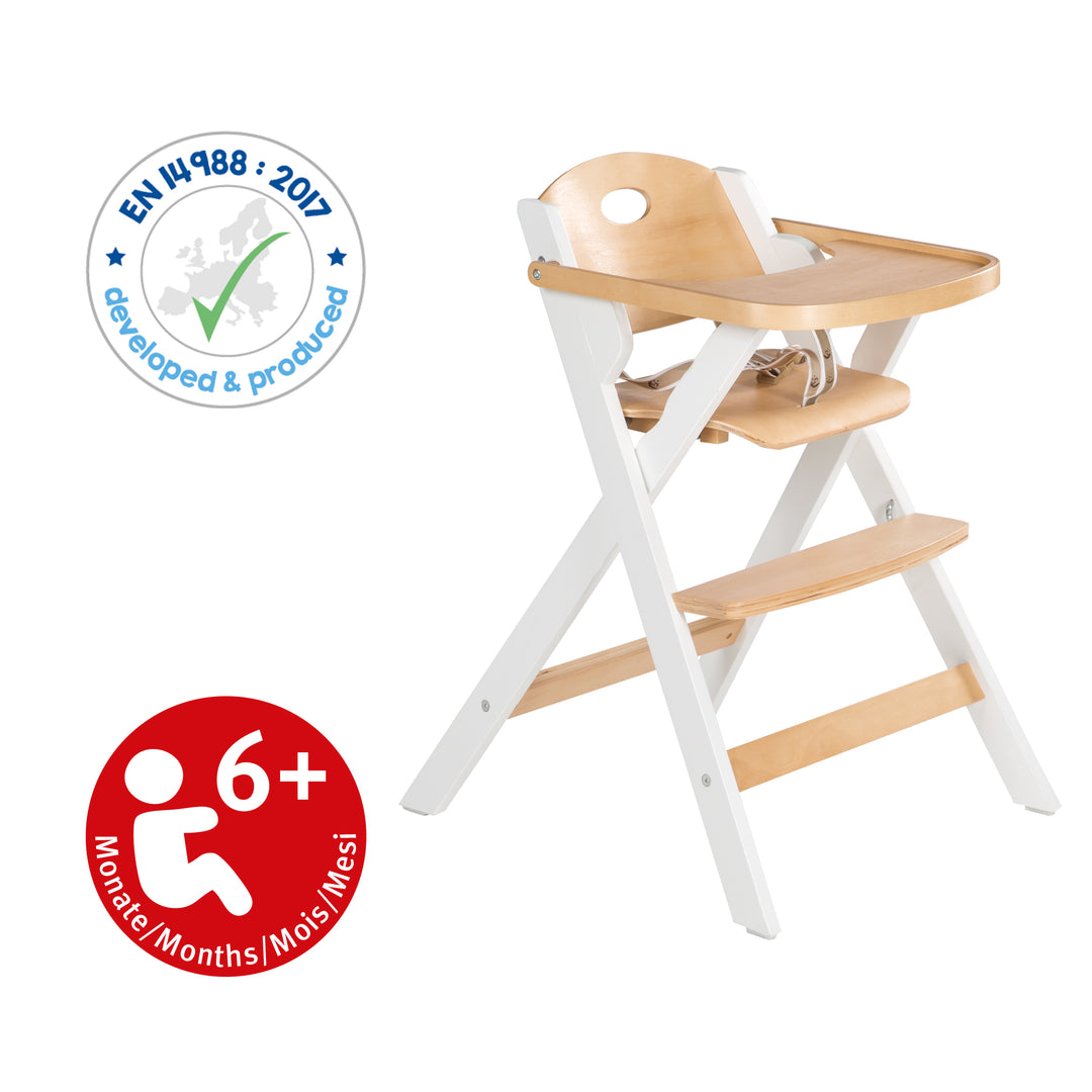 Klapphochstuhl 'Fold Up Smart' - platzsparend & klappbar, Baby- & Kinderhochstuhl, Holz natur/weiß – Infografik (4/6)