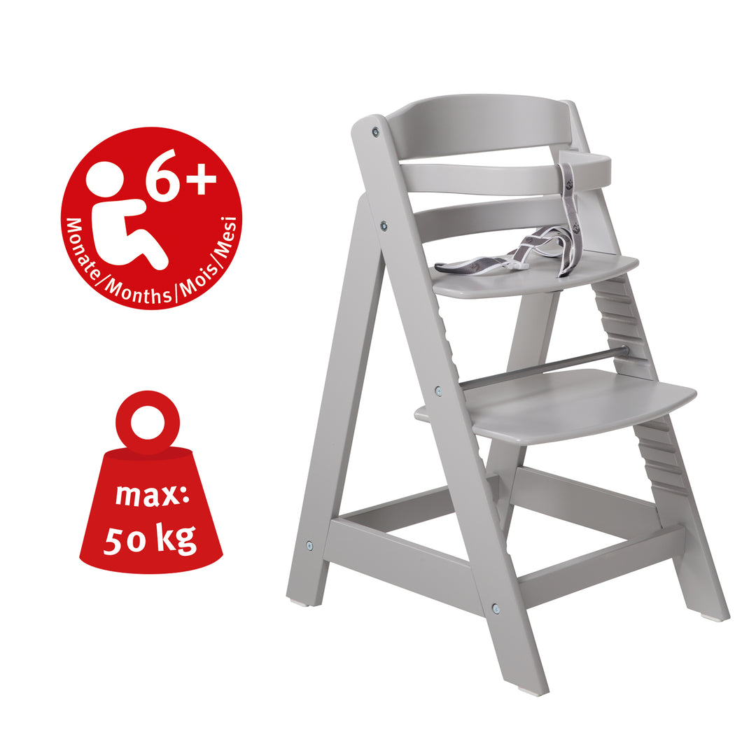 Treppenhochstuhl 'Sit Up III' - Mitwachsend vom Babyhochstuhl bis zum Jugendstuhl - Holz taupe lackiert – Infografik (9/10)