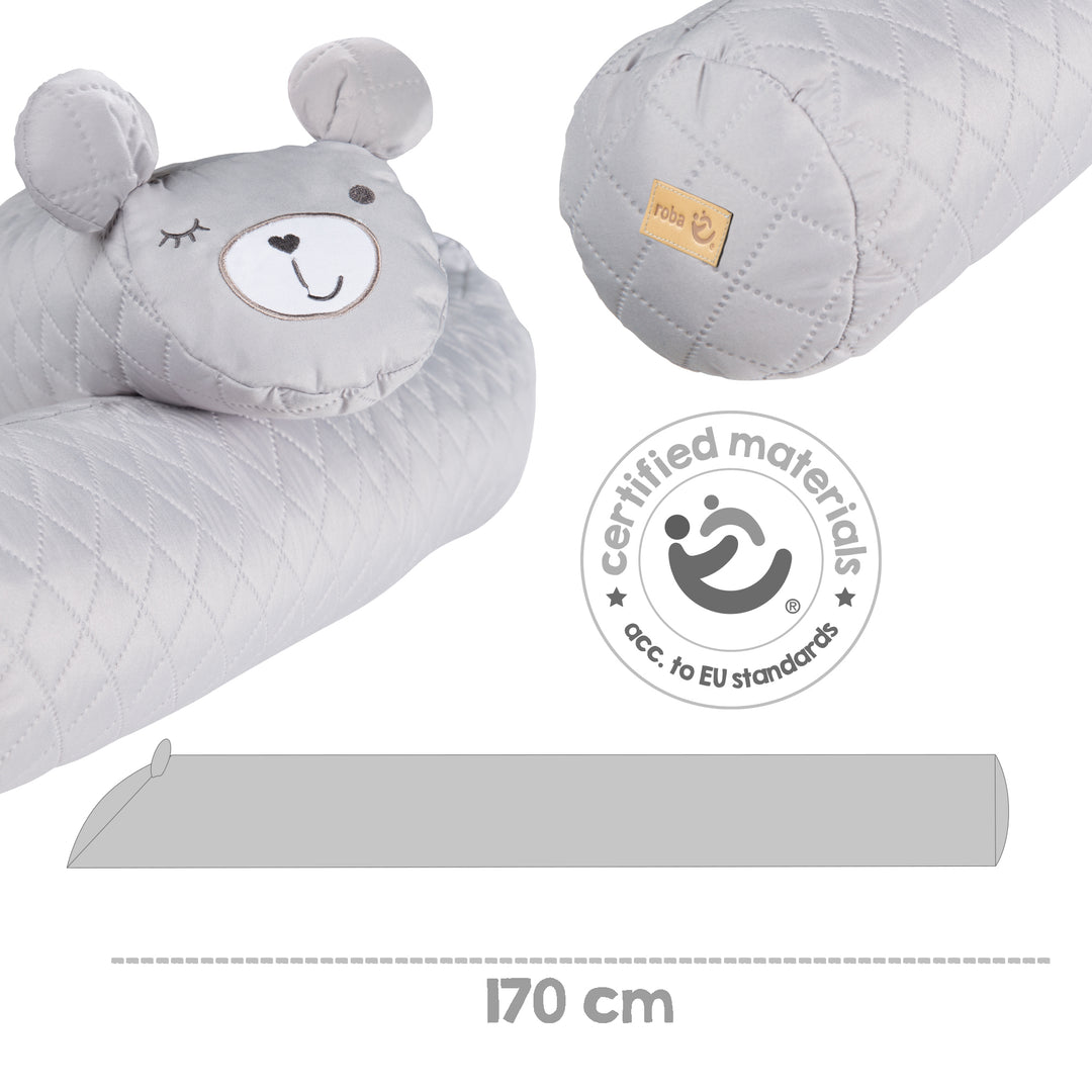 Bettschlange 'roba Style', Baby-Bettumrandung mit Bärengesicht 'Sammy', grau, 170 cm – Infografik (3/5)