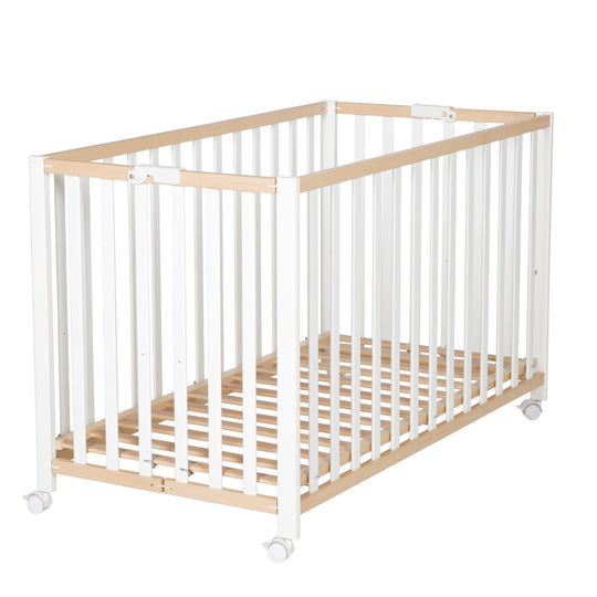 Folding Bed 'Fold Up', 60 x 120 cm, Organic Beech/White, 2-Way Height-Adjustable, incl. Castors – Product Image (9/10)