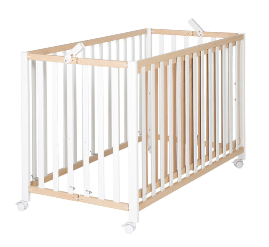 Folding Bed 'Fold Up', 60 x 120 cm, Organic Beech/White, 2-Way Height-Adjustable, incl. Castors – Product Image (1/10)