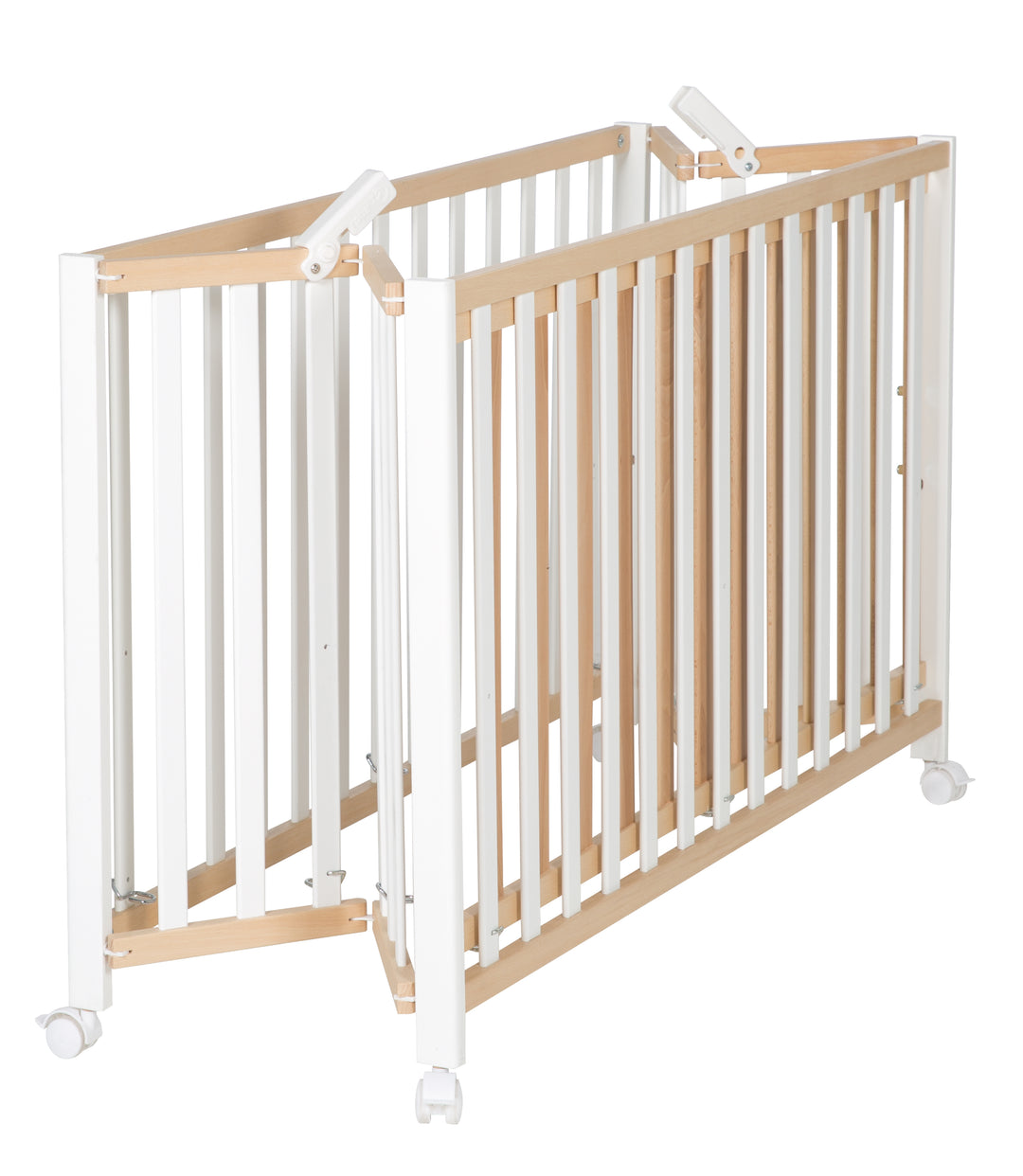 Folding Bed 'Fold Up', 60 x 120 cm, Organic Beech/White, 2-Way Height-Adjustable, incl. Castors – Product Image (3/10)