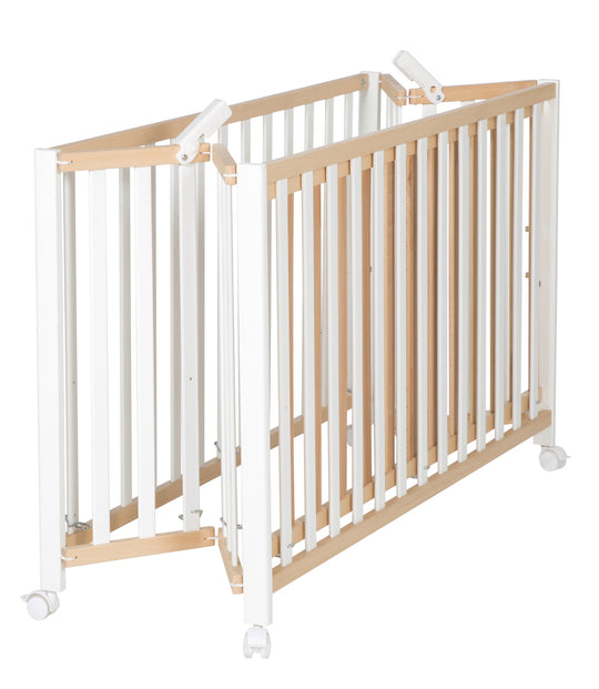 Folding Bed 'Fold Up', 60 x 120 cm, Organic Beech/White, 2-Way Height-Adjustable, incl. Castors – Product Image (3/10)