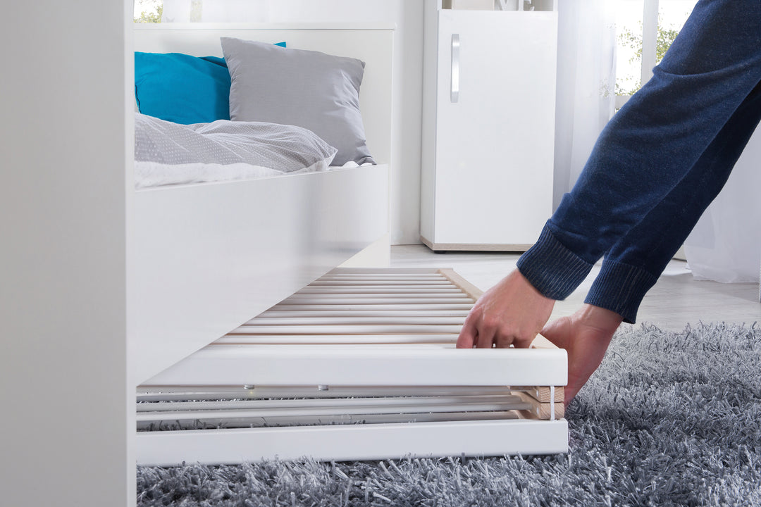 Folding Bed 'Fold Up', 60 x 120 cm, Organic Beech/White, 2-Way Height-Adjustable, incl. Castors – Product Image (4/10)