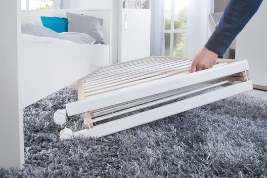 Folding Bed 'Fold Up', 60 x 120 cm, Organic Beech/White, 2-Way Height-Adjustable, incl. Castors – Product Image (5/10)