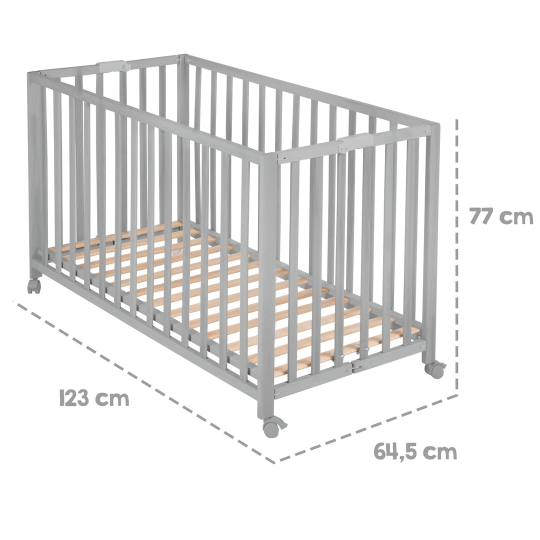 Folding Bed 'Fold Up', 60 x 120 cm, Wood Taupe, 2-Way Height-Adjustable, incl. Castors – Infographic (4/17)