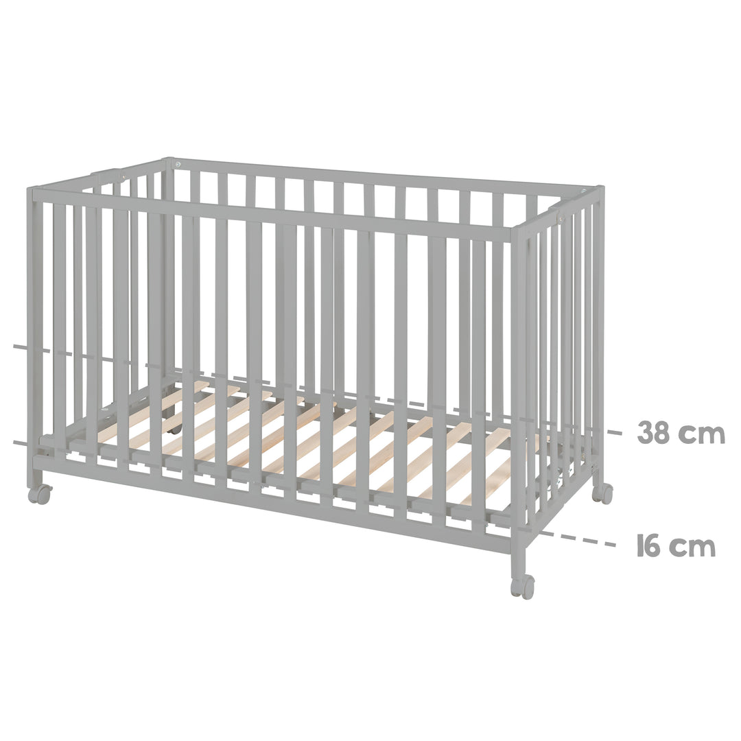 Folding Bed 'Fold Up', 60 x 120 cm, Wood Taupe, 2-Way Height-Adjustable, incl. Castors – Infographic (11/17)