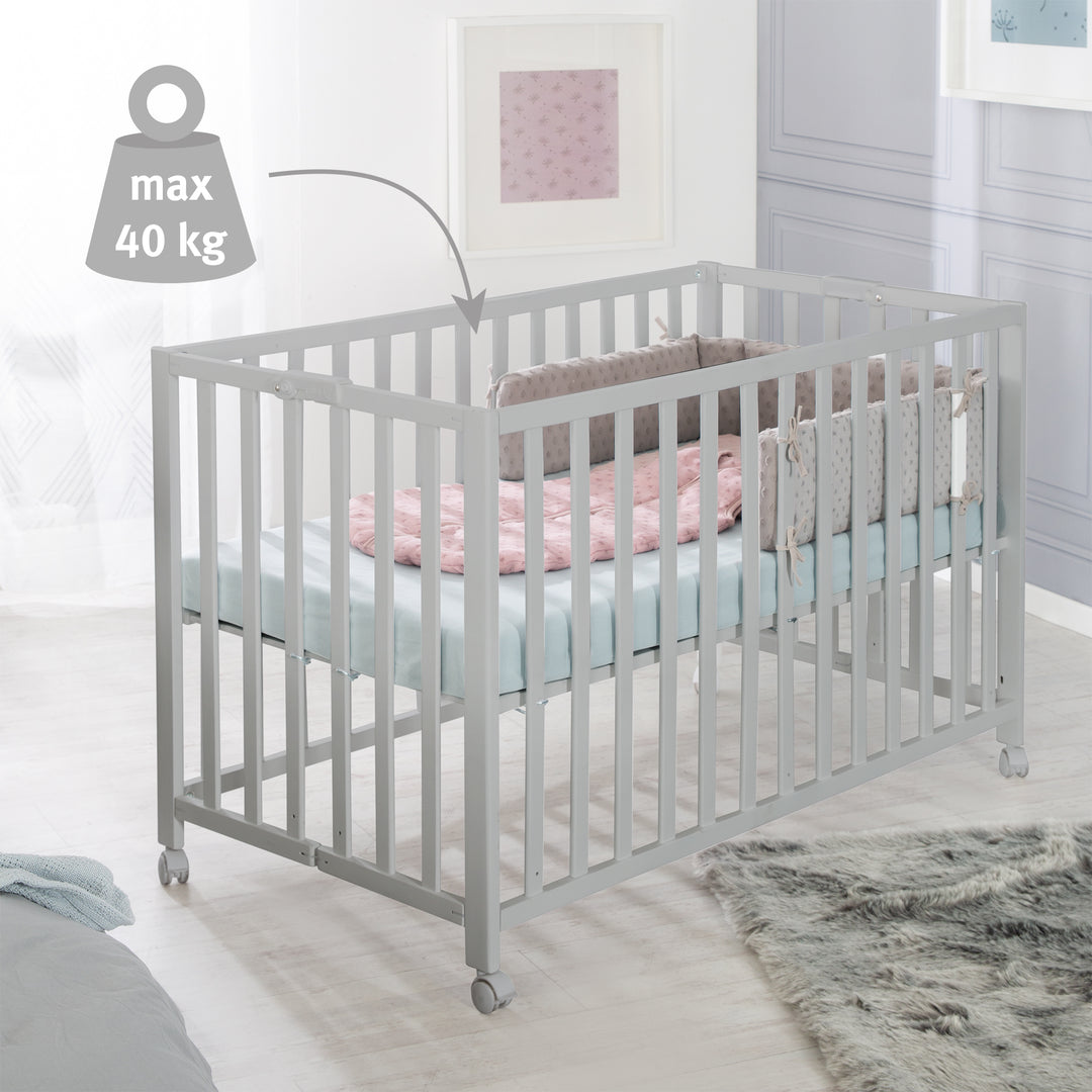 Folding Bed 'Fold Up', 60 x 120 cm, Wood Taupe, 2-Way Height-Adjustable, incl. Castors – Infographic (12/17)
