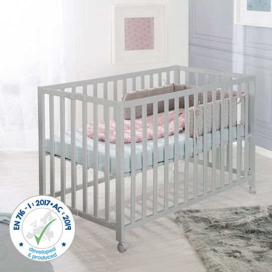 Folding Bed 'Fold Up', 60 x 120 cm, Wood Taupe, 2-Way Height-Adjustable, incl. Castors – Infographic (13/17)