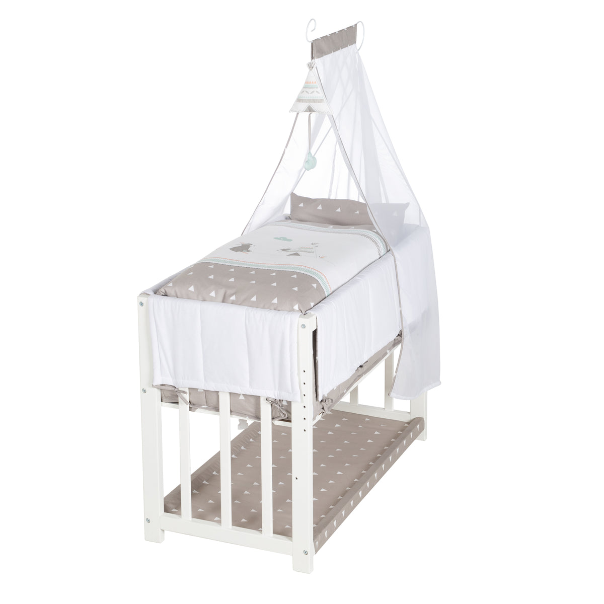Lit cododo 'Indibär' 4 en 1, lit bébé, berceau & banc enfant, blanc – Détourage (1/14)