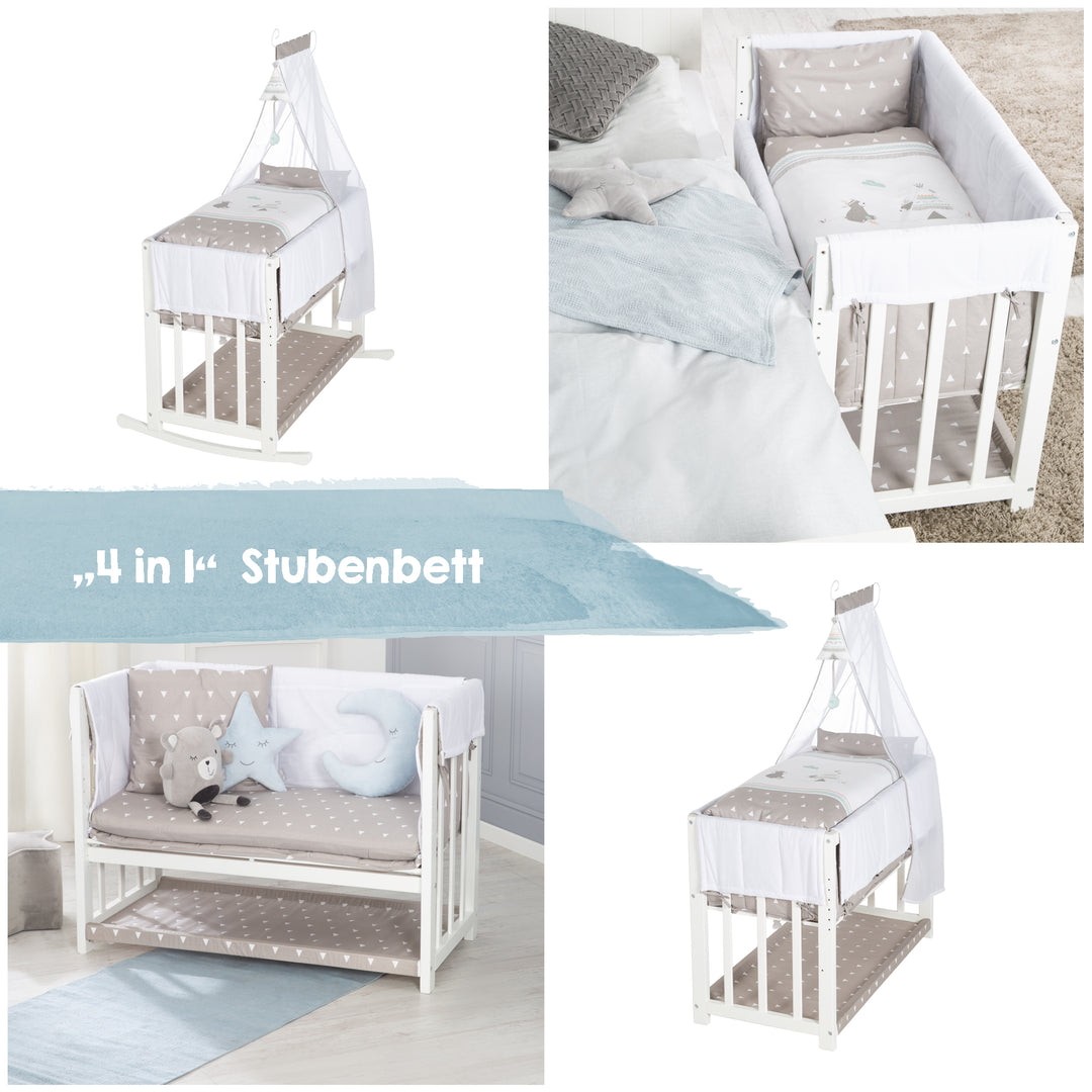 Stuben- & Beistellbett 'Indibär' 4 in 1, Babybett, Wiege & Kinderbank, weiß – Infografik (11/14)