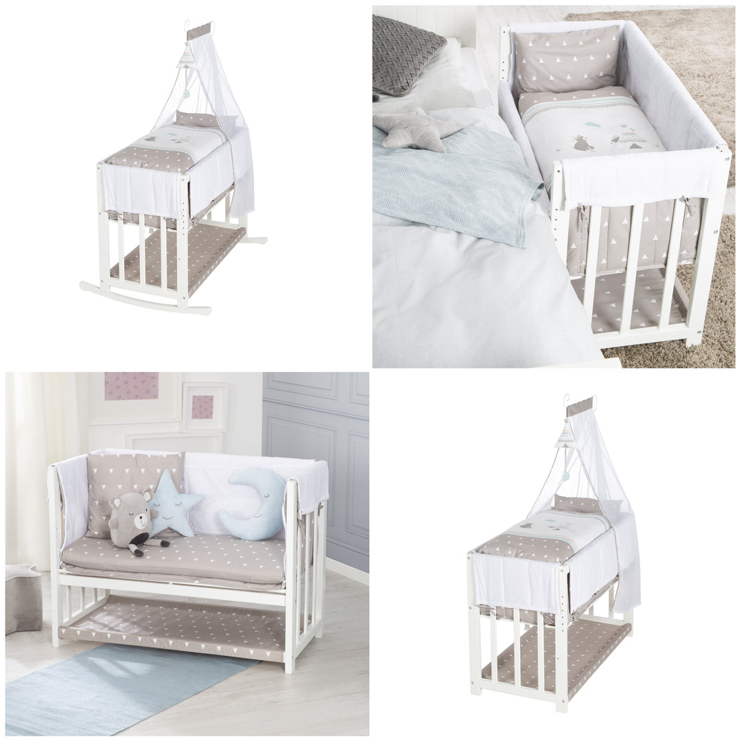 Stuben- & Beistellbett 'Indibär' 4 in 1, Babybett, Wiege & Kinderbank, weiß – Milieubild (7/14)